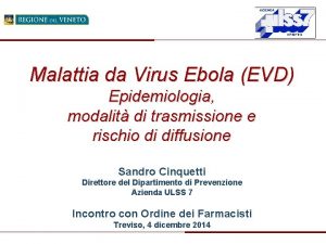 Malattia da Virus Ebola EVD Epidemiologia modalit di