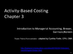 ActivityBased Costing Chapter 3 Introduction to Managerial Accounting