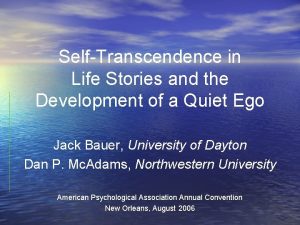 SelfTranscendence in Life Stories and the Development of