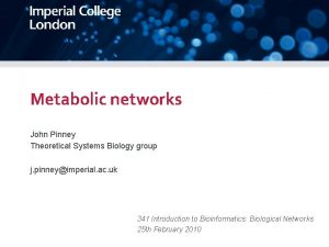 Metabolic networks John Pinney Theoretical Systems Biology group