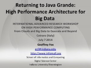 Returning to Java Grande High Performance Architecture for