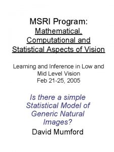 MSRI Program Mathematical Computational and Statistical Aspects of
