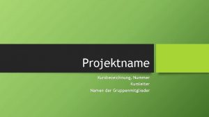 Projektname Kursbezeichnung Nummer Kursleiter Namen der Gruppenmitglieder TagesordnungThemen