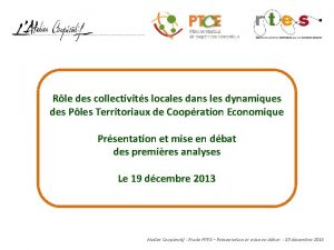 Rle des collectivits locales dans les dynamiques des