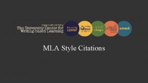 MLA Style Citations WORKSHOP GOALS Understand the importance