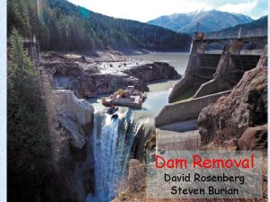 Dam Removal David Rosenberg Steven Burian Learning Objectives