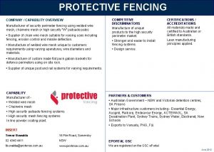 PROTECTIVE FENCING COMPANY CAPABILITY OVERVIEW Manufacturer of security