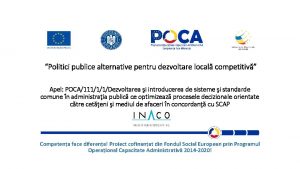 Politici publice alternative pentru dezvoltare local competitiv Apel