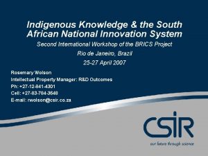 Indigenous Knowledge the South African National Innovation System