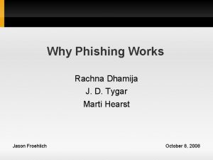 Why Phishing Works Rachna Dhamija J D Tygar