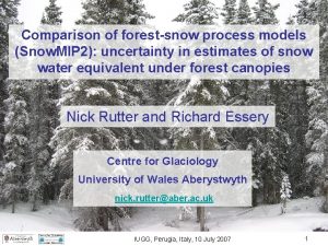 Comparison of forestsnow process models Snow MIP 2