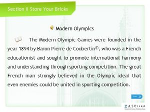 Section II Store Your Bricks Modern Olympics The