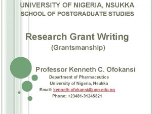 UNIVERSITY OF NIGERIA NSUKKA SCHOOL OF POSTGRADUATE STUDIES