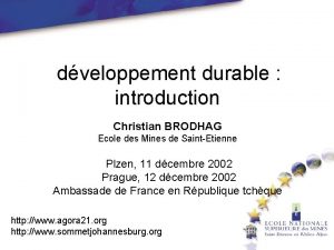 dveloppement durable introduction Christian BRODHAG Ecole des Mines