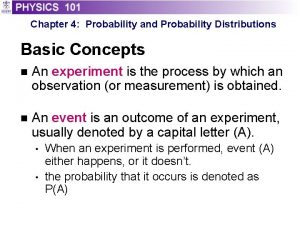 Chapter 4 Probability and Probability Distributions Basic Concepts