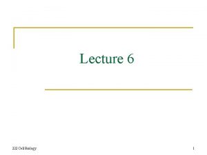 Lecture 6 222 Cell Biology 1 Functions of