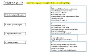 Starter quiz A Meteorological drought B Hydrological drought