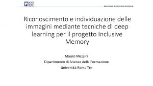 Dipartimento di Scienze della Formazione Riconoscimento e individuazione