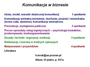 Komunikacja w biznesie Istota model warunki skutecznej komunikacji