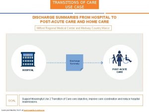 TRANSITIONS OF CARE USE CASE DISCHARGE SUMMARIES FROM