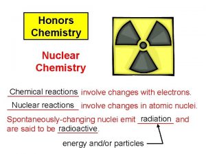 Honors Chemistry Nuclear Chemistry Chemical reactions involve changes