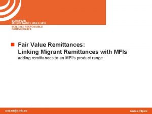 n Fair Value Remittances Linking Migrant Remittances with