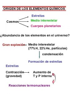 ORIGEN DE LOS ELEMENTOS QUMICOS Estrellas Cosmos Medio