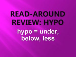 READAROUND REVIEW HYPO hypo under below less What