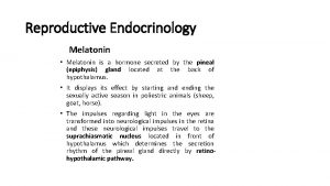 Reproductive Endocrinology Melatonin Melatonin is a hormone secreted