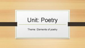 Unit Poetry Theme Elements of poetry Objectives Define