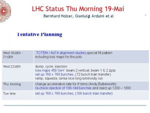 LHC Status Thu Morning 19 Mai Bernhard Holzer
