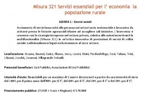 Misura 321 Servizi essenziali per l economia la