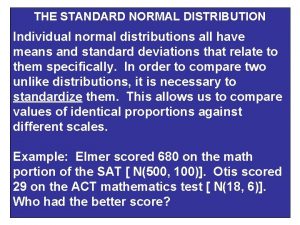 THE STANDARD NORMAL DISTRIBUTION Individual normal distributions all