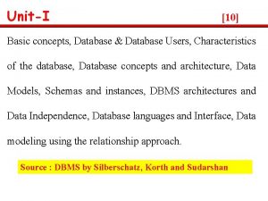 UnitI 10 Basic concepts Database Database Users Characteristics