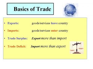 Basics of Trade Exports goodsservices leave country Imports