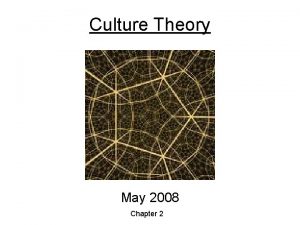 Culture Theory May 2008 Chapter 2 Culture Theory