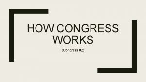 HOW CONGRESS WORKS Congress 2 Congressional Rules Developed