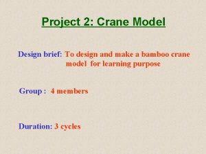 Project 2 Crane Model Design brief To design