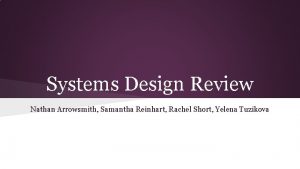 Systems Design Review Nathan Arrowsmith Samantha Reinhart Rachel