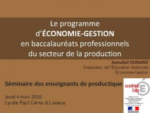 Le programme dCONOMIEGESTION en baccalaurats professionnels du secteur