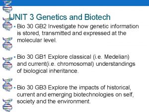 UNIT 3 Genetics and Biotech Bio 30 GB