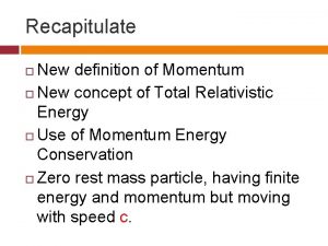 Recapitulate New definition of Momentum New concept of Recapitulate New definition of Momentum New concept of