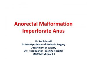 Anorectal Malformation Imperforate Anus Dr Saqib Ismail Assistant