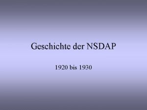 Geschichte der NSDAP 1920 bis 1930 Themen Die