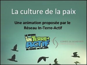 La culture de la paix Une animation propose