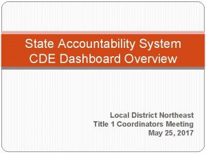 State Accountability System CDE Dashboard Overview Local District