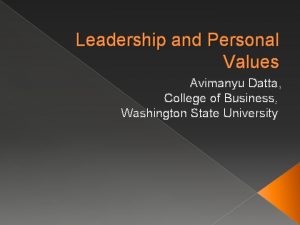 Leadership and Personal Values Avimanyu Datta College of