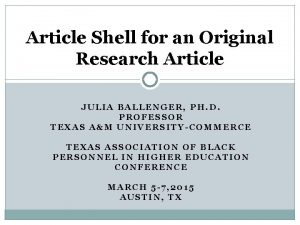 Article Shell for an Original Research Article JULIA