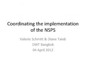 Coordinating the implementation of the NSPS Valerie Schmitt