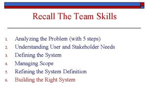 Recall The Team Skills 1 2 3 4